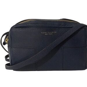 Authentic Tory Burch Navy Pebbled Leather Crossbody with Gold Hardware